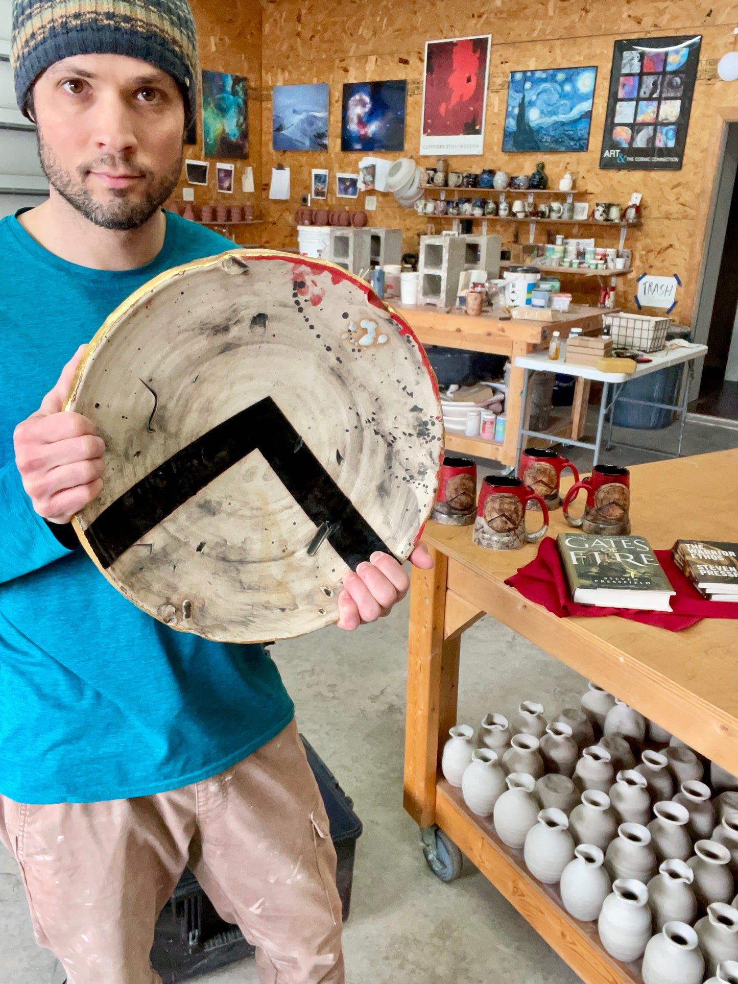 Spartan Wall Platter, 4 Kothon Mugs and 5 Books: "Gates of Fire" and "The Warrior Ethos"