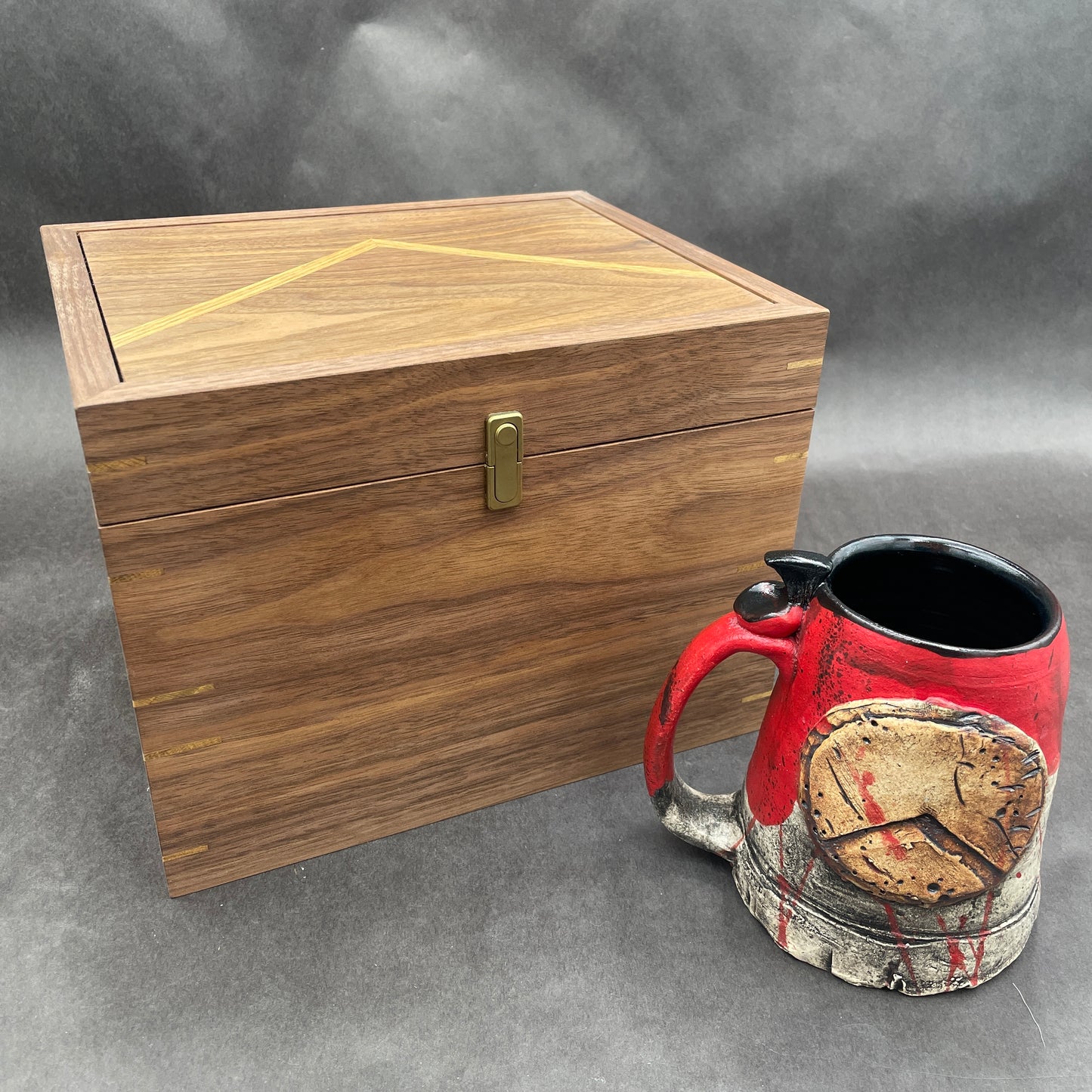 "Kothon" King Spartan Warrior Mug, Two Books, "The Warrior Ethos" and "Gates of Fire" by Steven Pressfield, Autographed, and One Walnut Box by Offerman Woodshop, #3/10