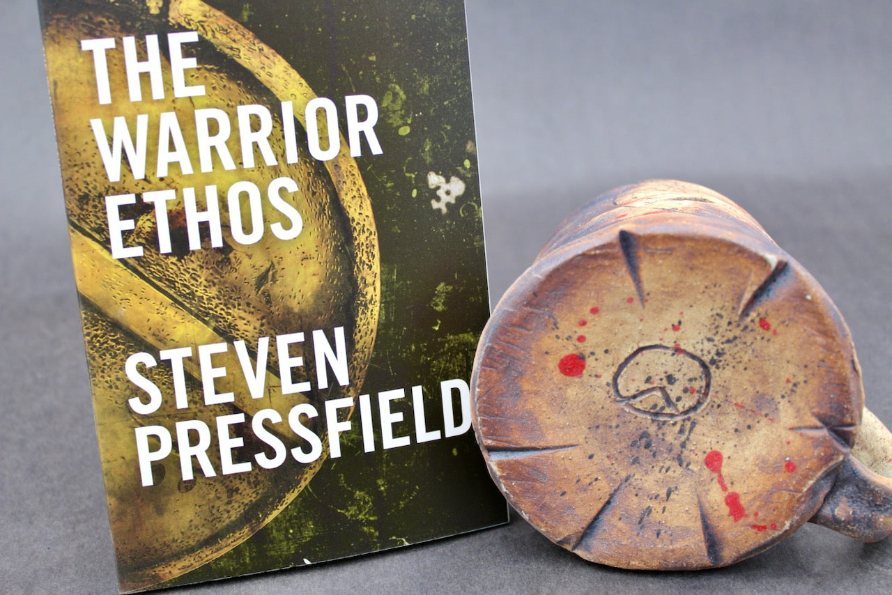 One Iron Brown "Kothon" Spartan Warrior Mug and One Autographed Book, "The Warrior Ethos" by Steven Pressfield (SK7792)