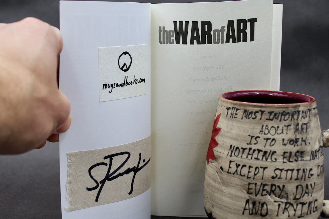 One Bullet Flower Mug and Autographed Book, "The War of Art" by Steven Pressfield (SK7786)
