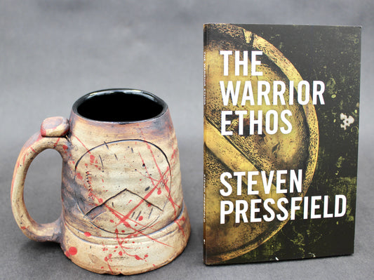 One Iron Brown 'Kothon' Spartan Mug and One Book, "The Warrior Ethos" by Steven Pressfield (SK7728)