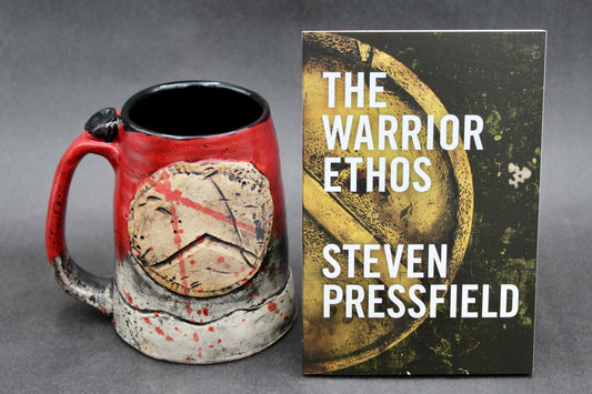 One Red "Kothon" Spartan Warrior Mug and One Book, "The Warrior Ethos" by Steven Pressfield