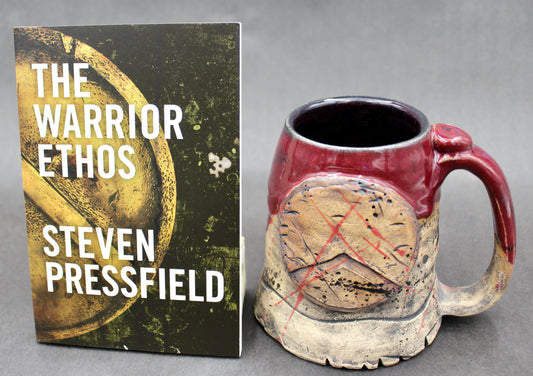 One Dark Red "Kothon" Spartan Warrior Mug and One Book, "The Warrior Ethos" by Steven Pressfield (SK7729)