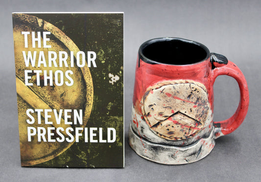 One Red "Kothon" Spartan Warrior Mug and One Book, "The Warrior Ethos" by Steven Pressfield
