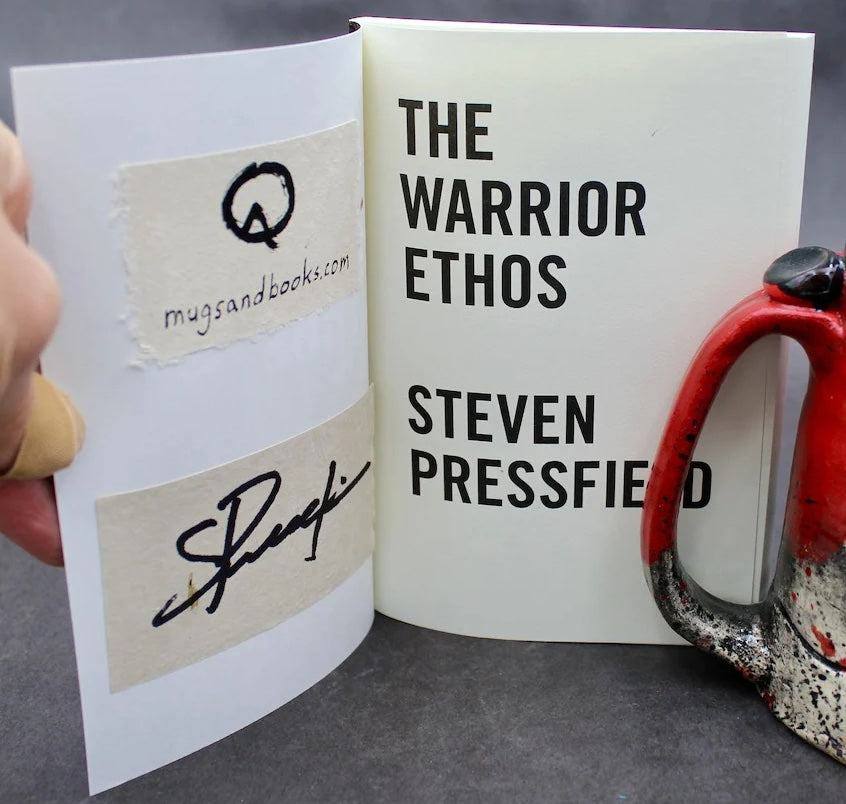 "Kothon" King Spartan Warrior Mug, Two Books, "The Warrior Ethos" and "Gates of Fire" by Steven Pressfield, Autographed, and One Walnut Box by Offerman Woodshop