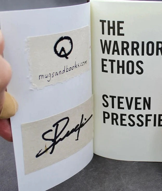 One Iron Brown "Kothon" Spartan Warrior Mug and One Autographed Book, "The Warrior Ethos" by Steven Pressfield (SK7792)