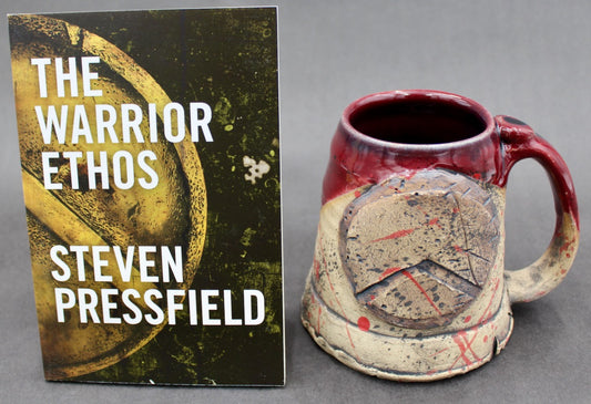 One Dark Crimson "Kothon" Spartan Warrior Mug and One Book, "The Warrior Ethos" by Steven Pressfield (SK8749)